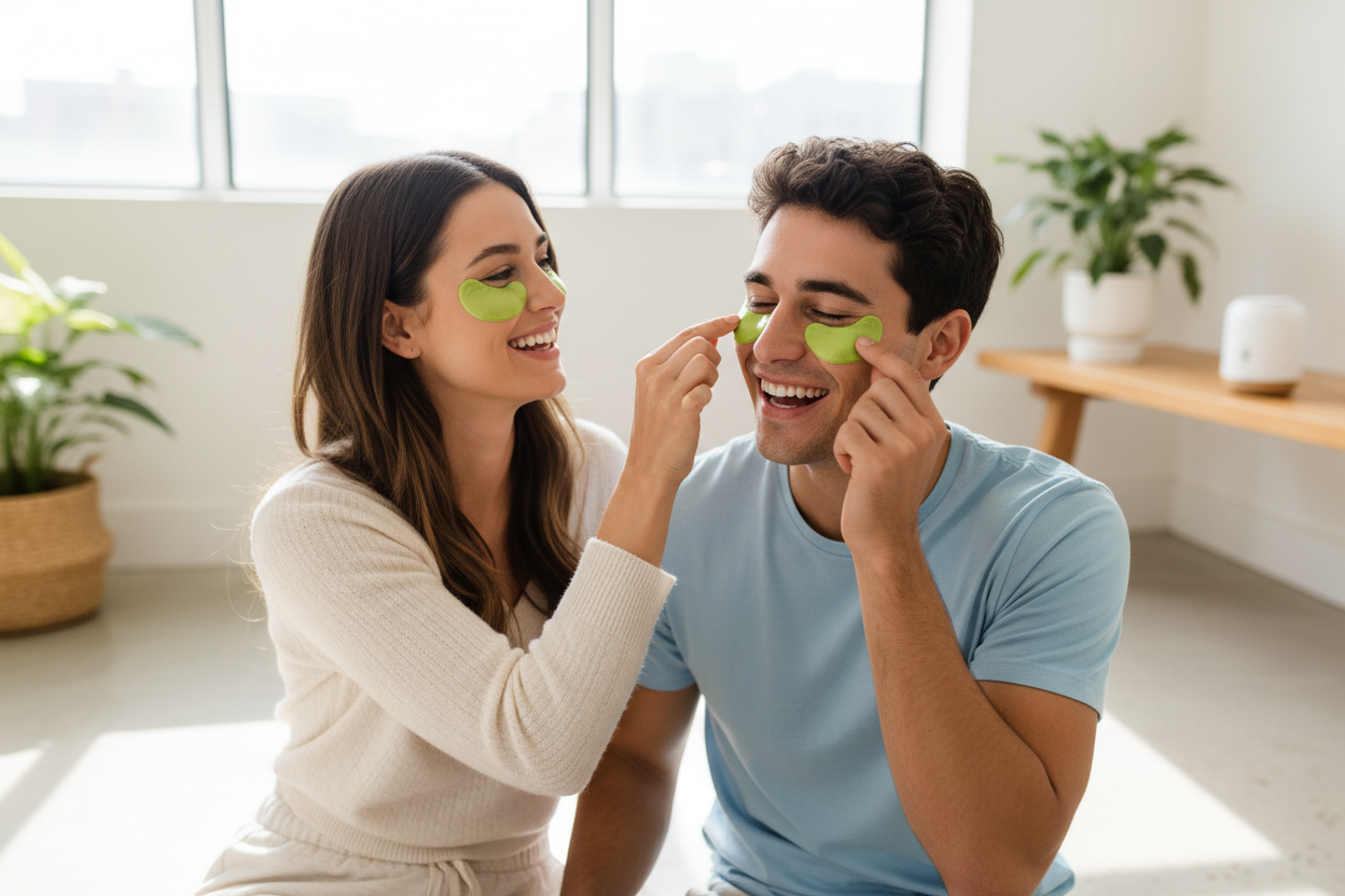 Couple Applying Avocado Eye Patches